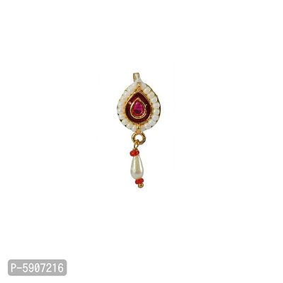 Traditional Maharashtrian Gold Beads Ruby Stone Gold Plated Nose Pin For Woman