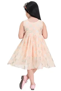 Peach Printed Georgette Sleeveless Frock for Baby Girl-thumb1