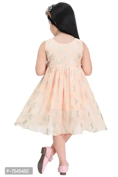 Peach Printed Georgette Sleeveless Frock for Baby Girl-thumb2