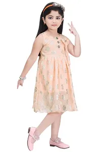 Peach Printed Georgette Sleeveless Frock for Baby Girl-thumb2