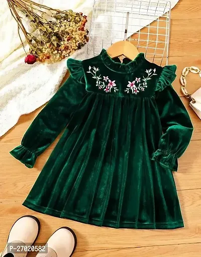 VELVET GREEN FLOWER DESIGN FROCK-thumb0