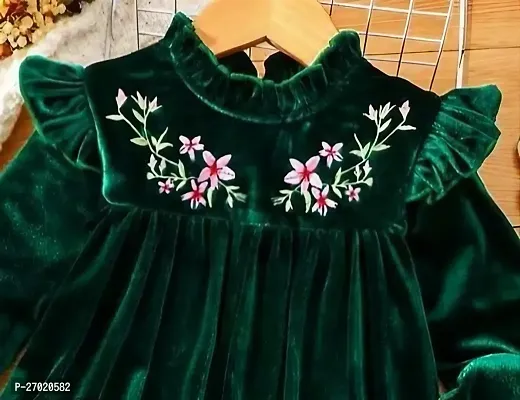 VELVET GREEN FLOWER DESIGN FROCK-thumb2