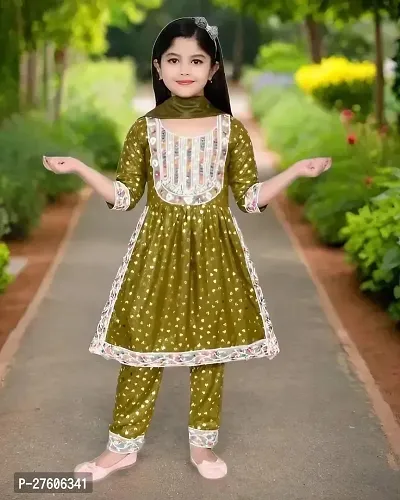 LOVE PRINTED OLIVE COLOR KURTI FOR GIRLS-thumb0