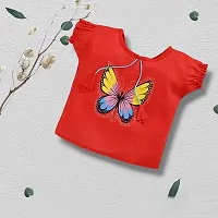 Elegant Red Cotton Blend Butterfly Printed Summer Top With Bottom Set for Kids-thumb2