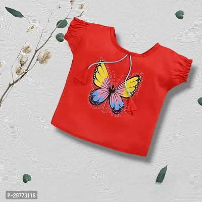 Elegant Red Cotton Blend Butterfly Printed Summer Top With Bottom Set for Kids-thumb3