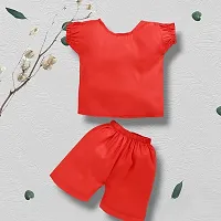 Elegant Red Cotton Blend Butterfly Printed Summer Top With Bottom Set for Kids-thumb1