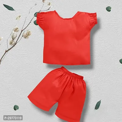 Elegant Red Cotton Blend Butterfly Printed Summer Top With Bottom Set for Kids-thumb2