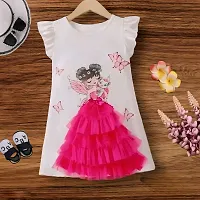 Adorable Cotton Blend  Doll Printed White Party Frock-thumb2