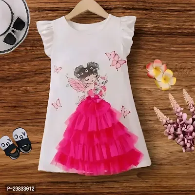 Adorable Cotton Blend  Doll Printed White Party Frock-thumb3