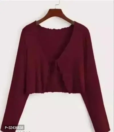 Elegant Maroon Lycra Solid Crop Length Top For Women-thumb0