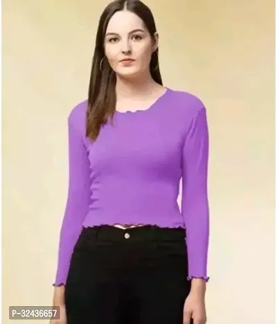 Elegant Purple Lycra Solid Crop Length Top For Women