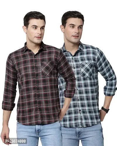 Elegant Cotton Checked Long Sleeves Casual Shirts For Men- Pack Of 2-thumb0