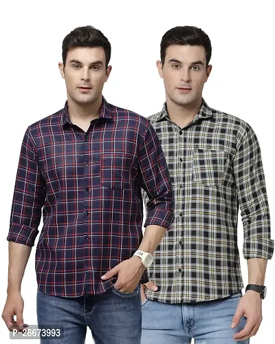 Elegant Cotton Checked Long Sleeves Casual Shirts For Men- Pack Of 2-thumb0