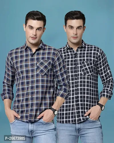 Elegant Cotton Checked Long Sleeves Casual Shirts For Men- Pack Of 2
