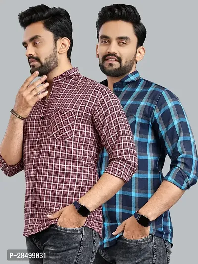 Stylish Multicoloured Polycotton Checked Casual Shirts For Men Combo Of 2