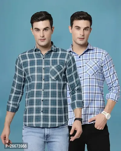 Elegant Cotton Checked Long Sleeves Casual Shirts For Men- Pack Of 2