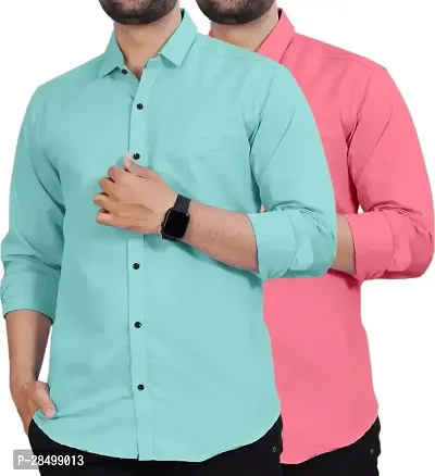 Stylish Multicoloured Polycotton Solid Casual Shirts For Men Combo Of 2-thumb0