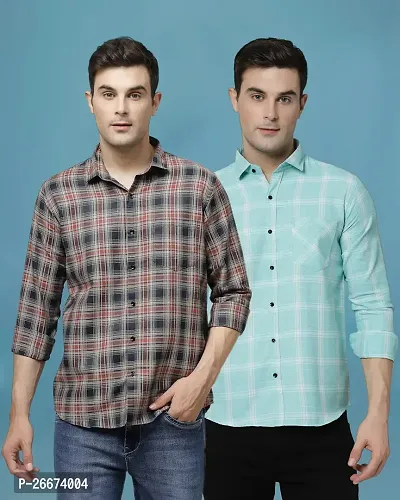 Elegant Cotton Checked Long Sleeves Casual Shirts For Men- Pack Of 2
