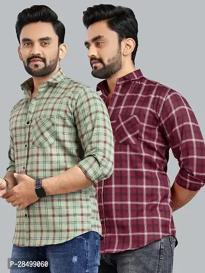 Stylish Multicoloured Polycotton Checked Casual Shirts For Men Combo Of 2-thumb0