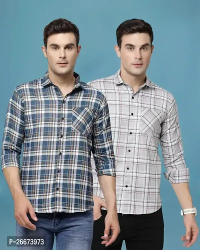 Elegant Cotton Checked Long Sleeves Casual Shirts For Men- Pack Of 2-thumb0