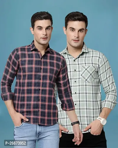 Elegant Cotton Checked Long Sleeves Casual Shirts For Men- Pack Of 2-thumb0