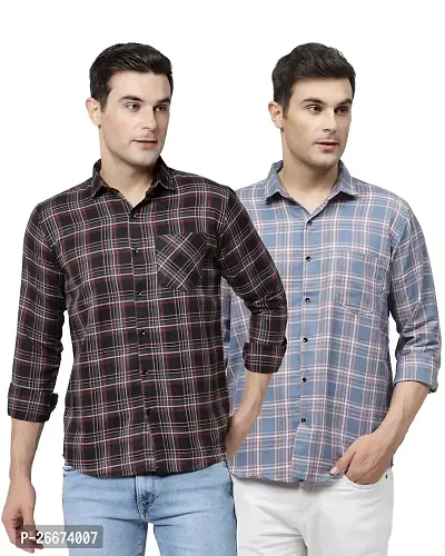 Elegant Cotton Checked Long Sleeves Casual Shirts For Men- Pack Of 2-thumb0