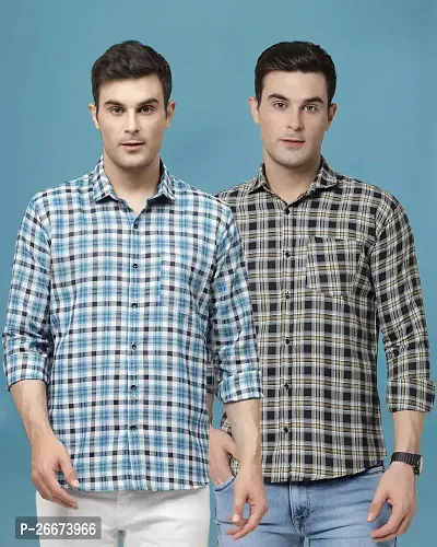 Elegant Cotton Checked Long Sleeves Casual Shirts For Men- Pack Of 2-thumb0