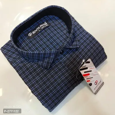 Navy Blue Printed Cotton Regular Fit Casual Shirt for Men's