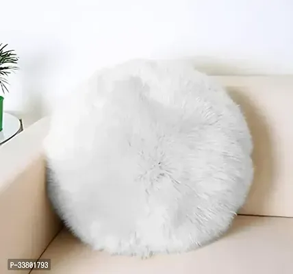 Elegant White Fur Round Cushion with Beans Ndash; 16x16 Inch  Pack of 1