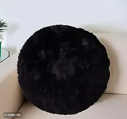 Luxurious Black Fur Round Cushion with beans 16x16 Inch