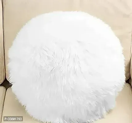 Elegant White Fur Round Cushion with Beans Ndash; 16x16 Inch  Pack of 1-thumb2