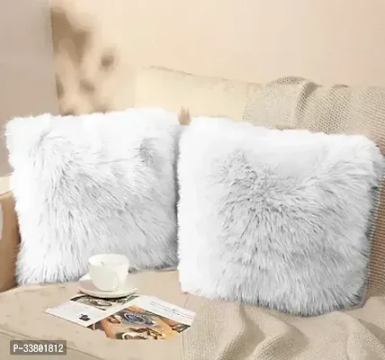 White Faux Fur Cushion Covers 12x12 Inch Pack of 2