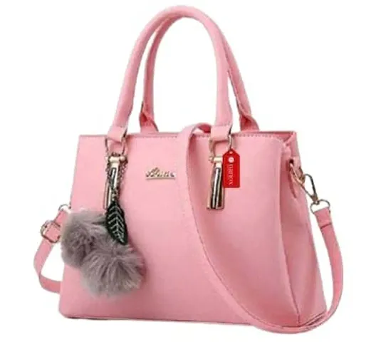 Stylish Pink PU Solid Handbags For Women