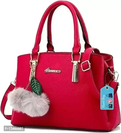 Stylish Red PU Solid Handbags For Women-thumb0