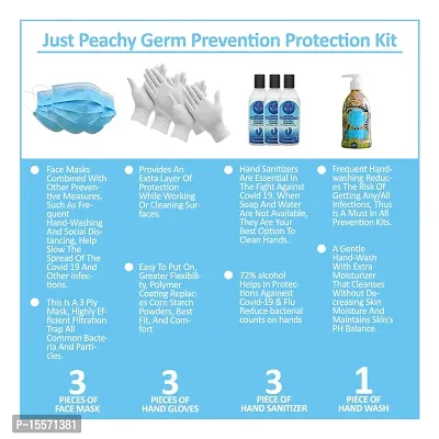 Just Peachy Germ Prevention Protection Kit (3 Ply Face Masks, 3 Hand Sanitizer, 3 Gloves, 1 Hand Wash)-thumb2