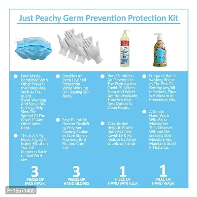 Just Peachy Germ Prevention Protection Kit (3 Ply Face Masks, Hand Sanitizer, Gloves, Hand Wash)-thumb2