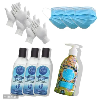 Just Peachy Germ Prevention Protection Kit (3 Ply Face Masks, 3 Hand Sanitizer, 3 Gloves, 1 Hand Wash)