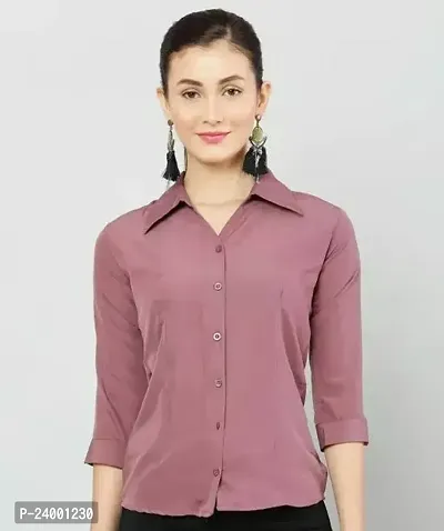 Elegant Purple Cotton Blend Solid Shirt For Women