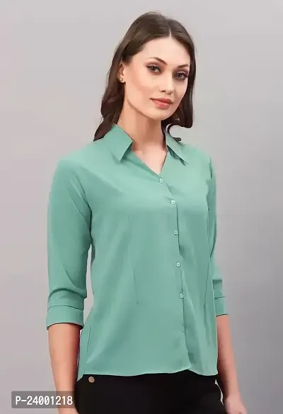 Elegant Green Cotton Blend Solid Shirt For Women-thumb0