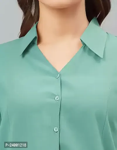 Elegant Green Cotton Blend Solid Shirt For Women-thumb3