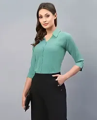 Elegant Green Cotton Blend Solid Shirt For Women-thumb1