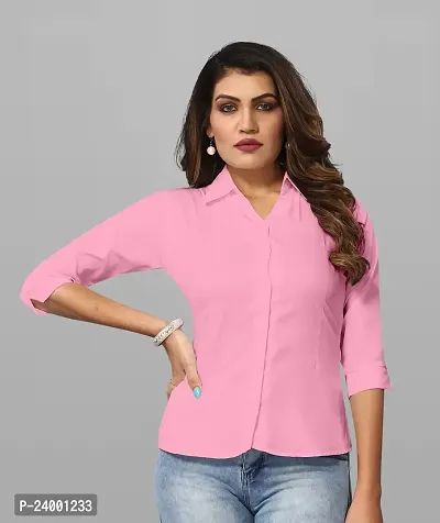 Elegant Pink Cotton Blend Solid Shirt For Women-thumb0