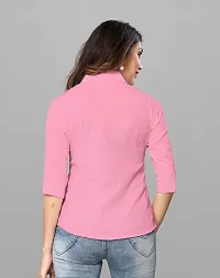 Elegant Pink Cotton Blend Solid Shirt For Women-thumb1