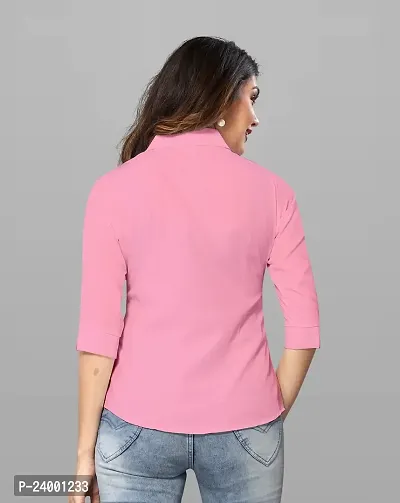 Elegant Pink Cotton Blend Solid Shirt For Women-thumb2