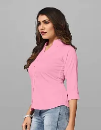 Elegant Pink Cotton Blend Solid Shirt For Women-thumb2