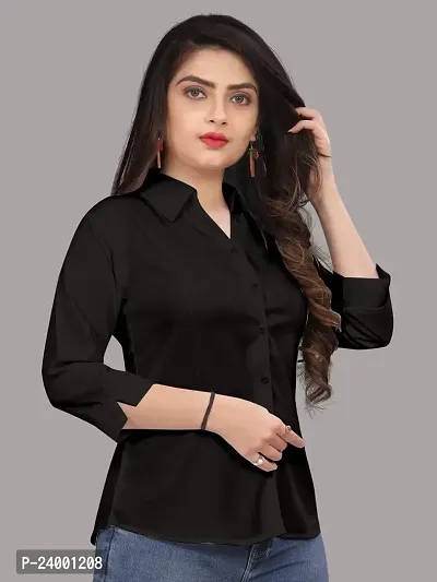 Elegant Black Cotton Blend Solid Shirt For Women-thumb0