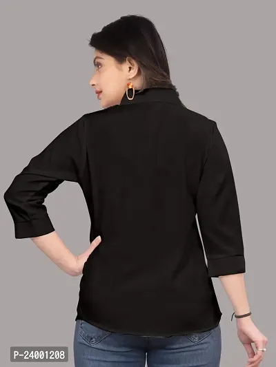 Elegant Black Cotton Blend Solid Shirt For Women-thumb2