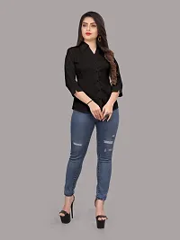 Elegant Black Cotton Blend Solid Shirt For Women-thumb2