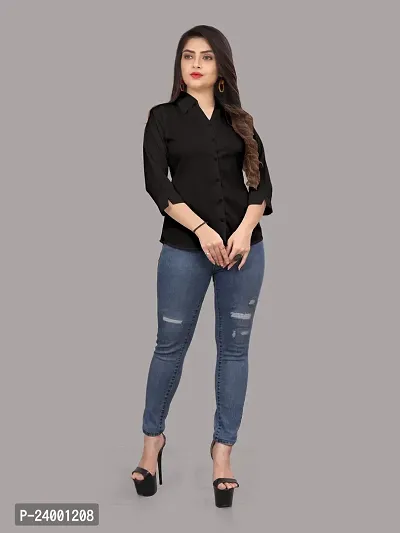 Elegant Black Cotton Blend Solid Shirt For Women-thumb3