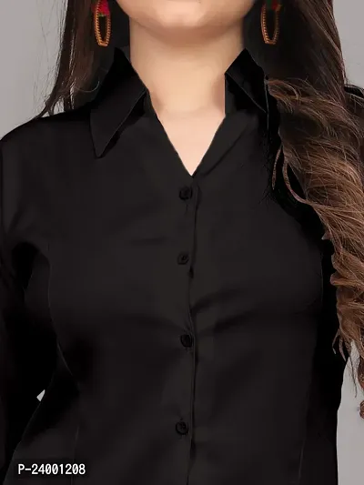 Elegant Black Cotton Blend Solid Shirt For Women-thumb4